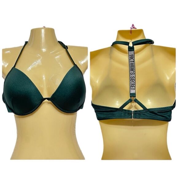 VS PUSH-UP SHINE T- BACK‎ STRAP FULL COVERAGE SWIMSUIT BIKINI TOP NWT 34D NWT - Picture 3 of 11